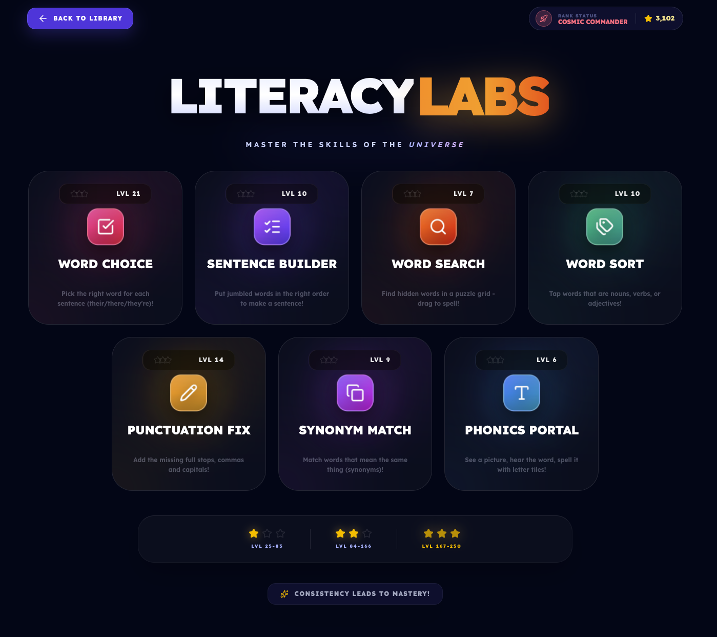 Literacy Labs - 7 Adaptive Skill-Building Games for Spelling, Grammar & Vocabulary